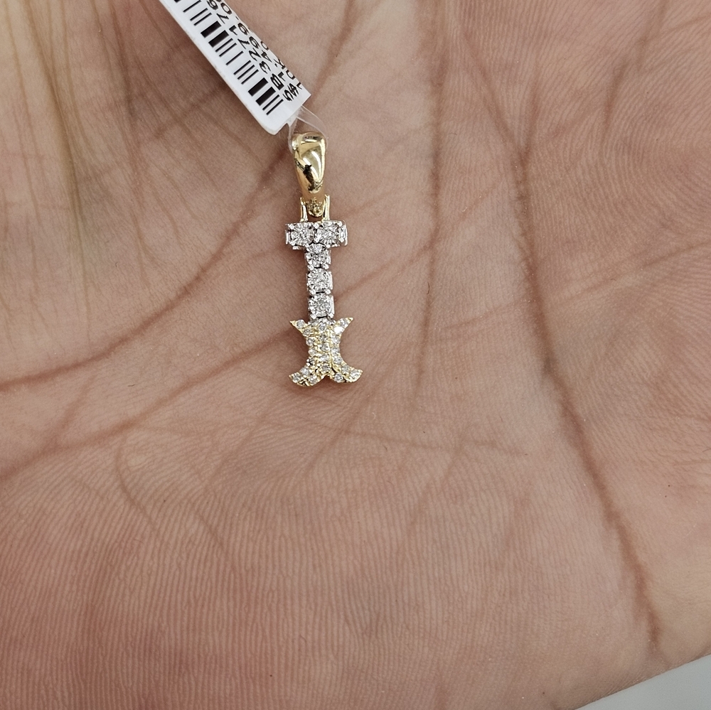 Real Diamond 10kt Yellow Gold Two-Tone Fanuc Style Initial I Pendant
